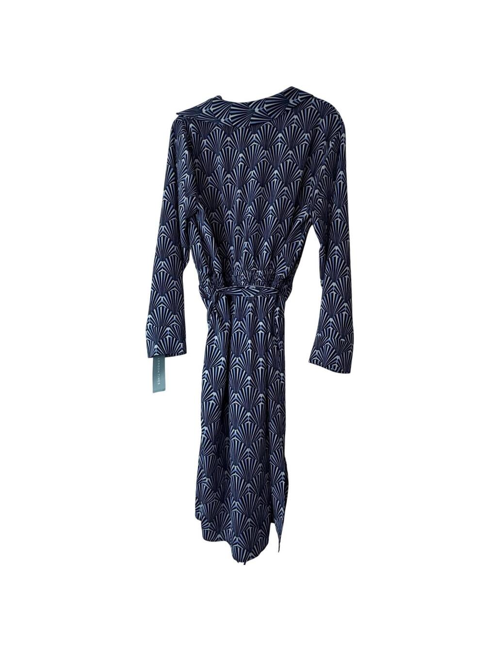 London Times Blue Geometric Wrap Midi Dress Long Sleeve NWT 16 - Picture 9 of 9
